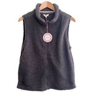 NWT UMGEE Teddy Vest Full Zip Jacket Fleece Gray Womens Medium Lined , Pockets!